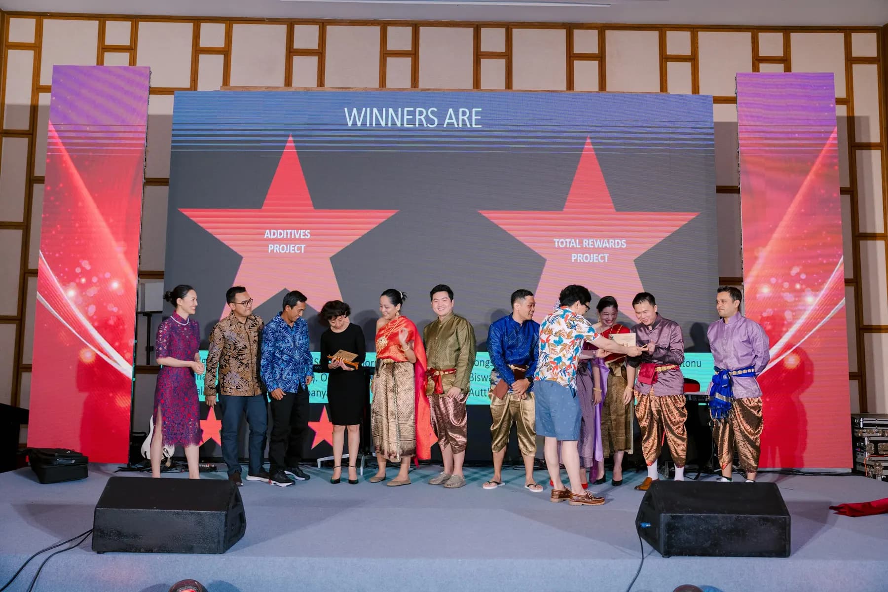 Award winners lined up on stage during the gala night